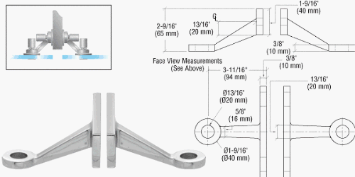 CRL Polished Stainless Heavy Duty Double Arm Fin Mount Frame Spider - FMH2PS