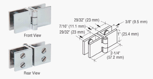 CRL Chrome Finish Wide Face Glass-to-Glass Out-Swing Set Screw Hinge - EH160