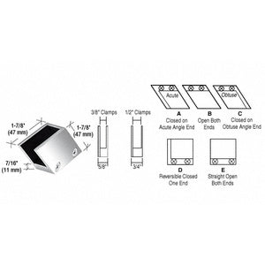 CRL Chrome 1/2" 52 Degree Slant Acute End Clamp Type "A" Stair and Walkway Railings - RH3312CH